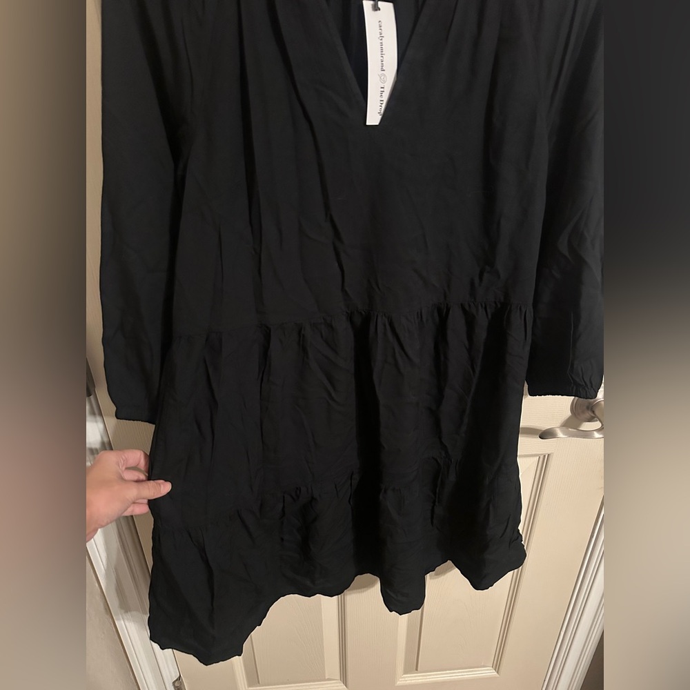 The Drop @CaralynMirand Ruffle V-Neck 3/4 Sleeve Tiered Midi Dress, Black, Sz S - Picture 6 of 12